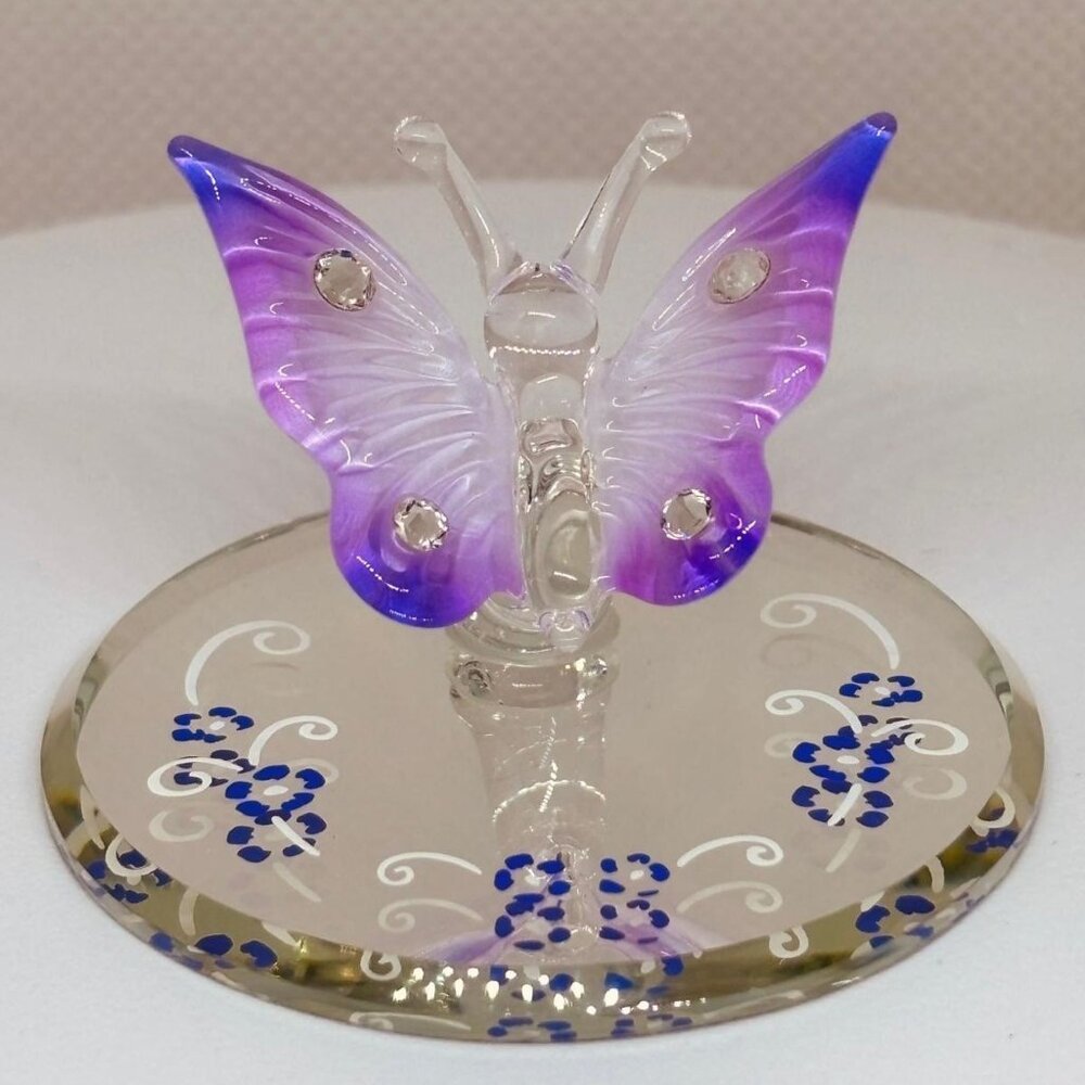 Lavender Butterfly Glass Figurine Crystal Accent Nature Decor Gift